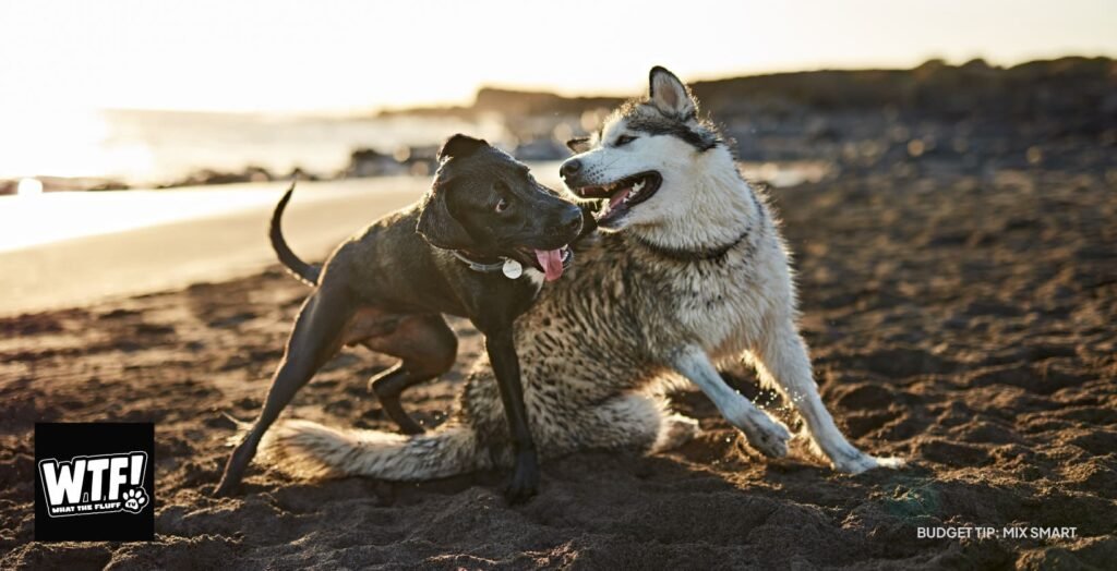 Two happy Bali dogs playing on the beach