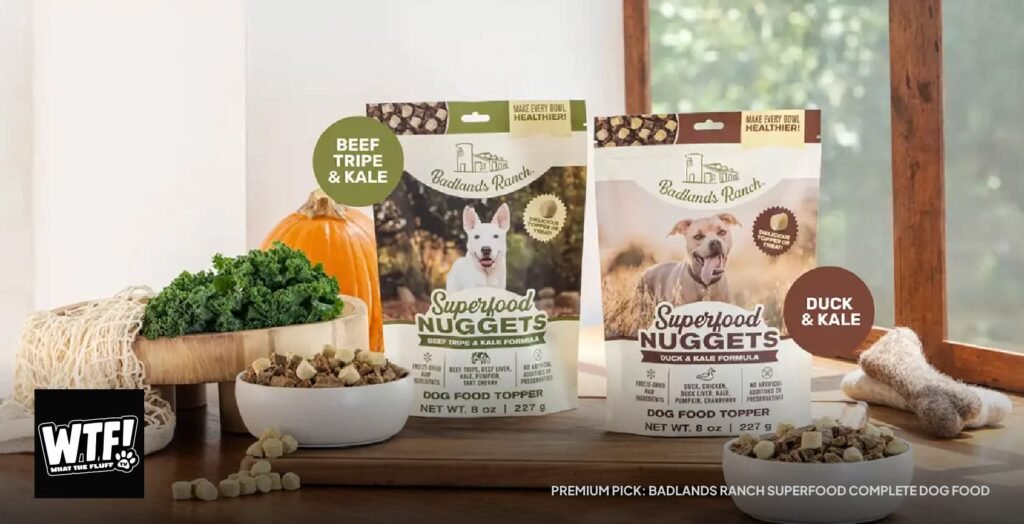 Product shot of Badlands Ranch superfood complete dog food